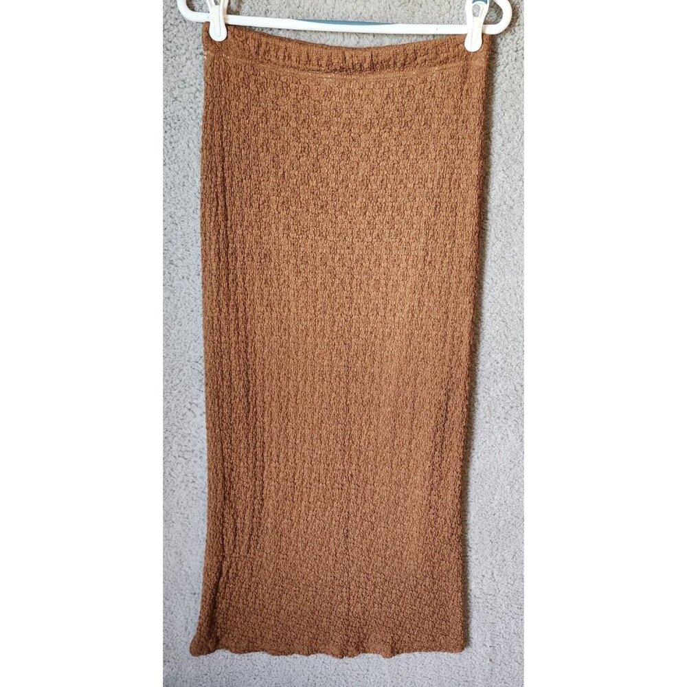 Vintage Express Tricot Women's Scrunch Knit Straight Maxi Skirt Lined Brown Sz L